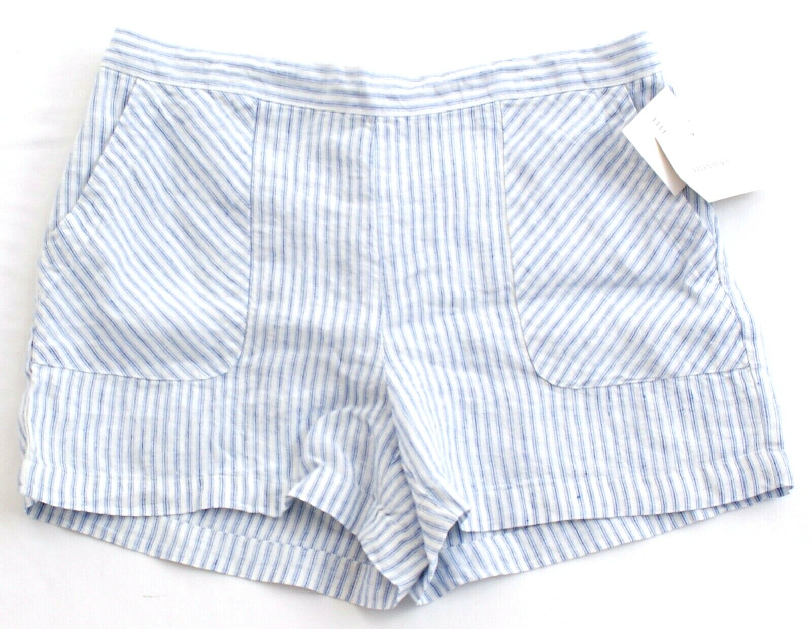 Ellen Tracy Blue & White Striped Linen Casual Shorts Waist 34-38 Women's NWT