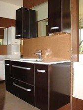 MOBILE MOBILETTO BAGNO ARREDOBAGNO EFFETTO WENGE' COMPLETO DI PENSILI E SPECCHIO