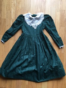 Vtg 80s Jayne Copeland Sz 6 Dress Dark Green Cottagecore Lolita Lace Collar 