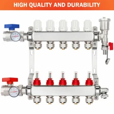 1/2" 5-Branch PEX Radiant Floor Heating Manifold Set Stainless Steel Kit