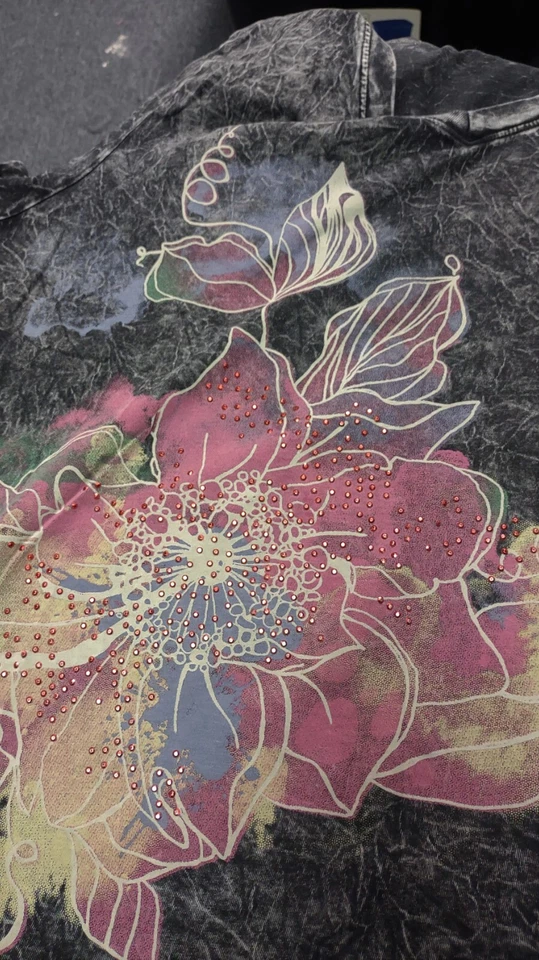 Camiseta Westbound Algodón Negra Estampado Floral Estrás Para Mujer Talla L Grande Foto 4 de 4