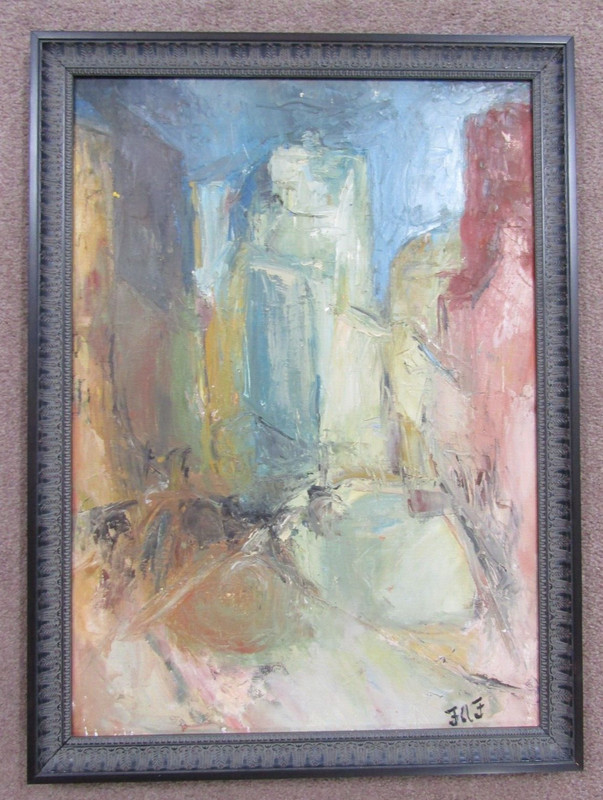 vintage MCM original oil Painting expressionist Abstract cubist Signed 20 x 28