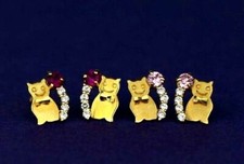 14k Yellow Gold Cat CZ Stud Earring