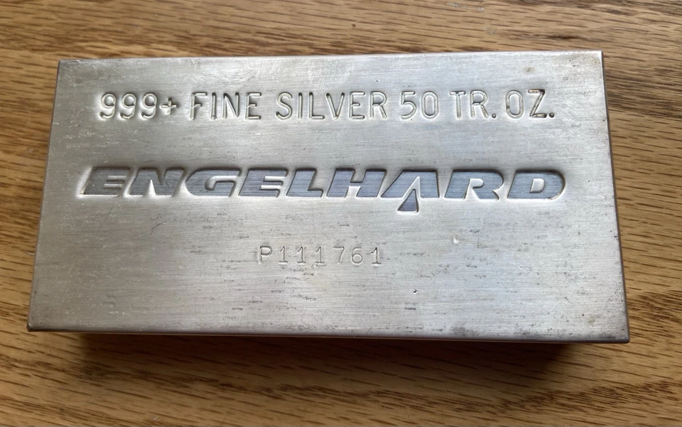 1 Rare Vintage ENGELHARD 50 oz. SILVER BAR 999+ Pure 1500 Minted Extruded 1970’s - Image 2 of 4