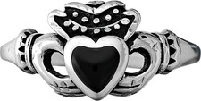Size 7 Black Resin inlaid Small Cowboy Claddagh Ring