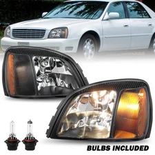 Fit 2000-2005 Cadillac Deville Black Crystal Headlights Lights Lamps 00-05 LH+RH