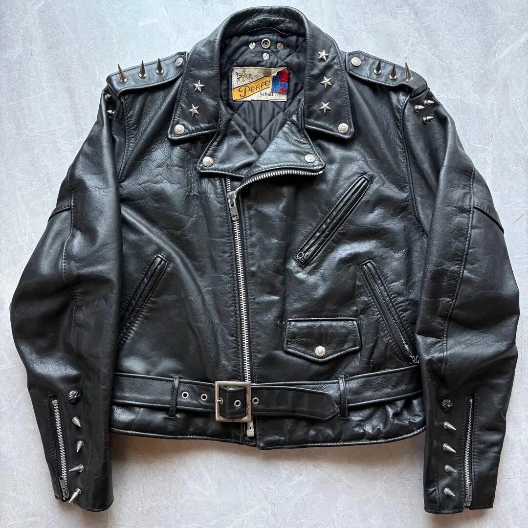 Chaqueta de Cuero Schott Perfecto 618 Double Rider Negra Talla 42 EE. UU.