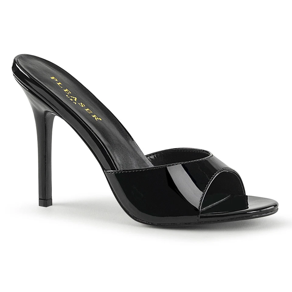 Sale CLASSIQUE-01 Pleaser Damen High-Heels Peep Toe Pantoletten schwarz Lack 41 - Bild 1 von 1