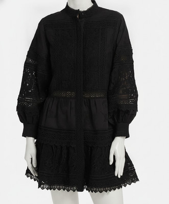 Alice + Olivia Women's Black Tiered High Neck Button-Front Cailin Dress Size M