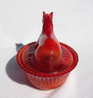 Horse on Nest 5” Covered Dish, Resting Pony Red-Orange Opaque Geraldines Delight — photo 4