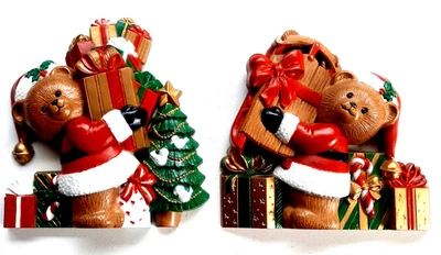 2 Vintage 1993 Burwood Christmas Teddy Bear Hanging Plaques Kids Decor USA - Image 1 of 4