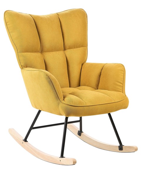 Schaukelsessel Aus Stoff Gelb Gepolstert Schaukelstuhl Modern GemüTlich Oulu-image