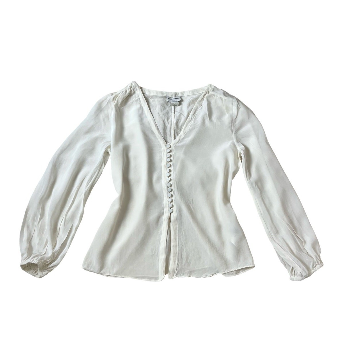 Club Monaco 100% mulberry silk white prairie button up long sleeve blouse size s