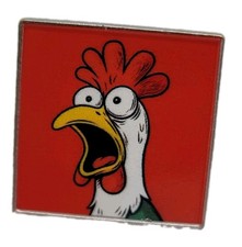 Shocked Chicken Enamel Pin Screaming Rooster Cartoon Funny Meme
