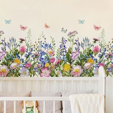 4 Pieces Flowers Wall Decals Vinyl Flowers Wall Stickers Removable Floral Murals