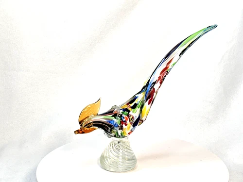 Vintage Murano Glass Road Runner/Pheasant Bird 12” *Chipped* Colorful Millefiori