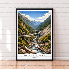 Arthurs Pass Unframed Illustration Print Arthurs Pass Poster Art Mountain Gorge