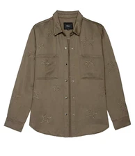 RAILS $166 Marcel Embroidered Stars Shirt Olive Army Green Linen Tencel Size M