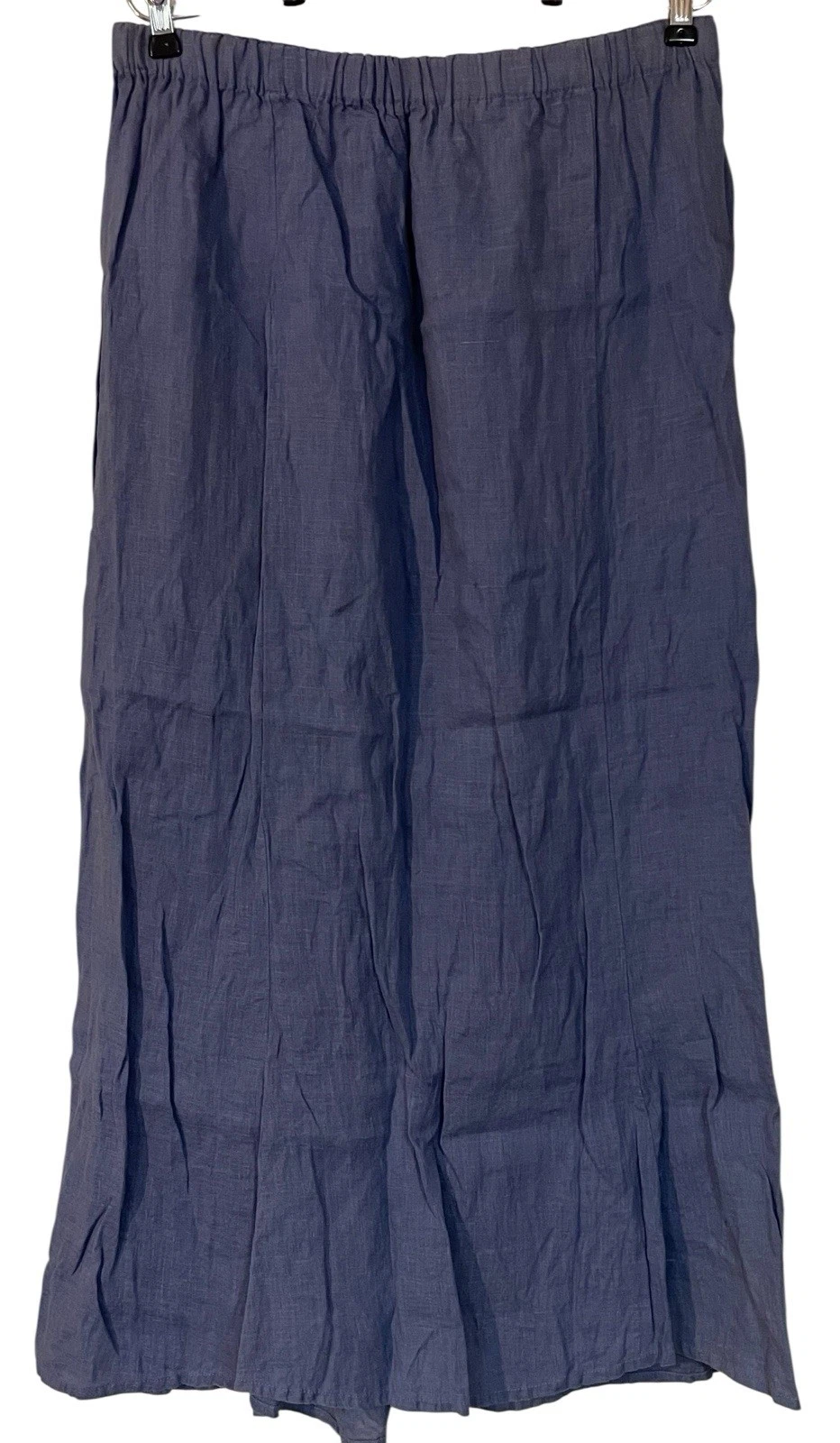 FLAX Blue Linen Pull on Maxi Skirt Cinched Tie Back Cottage Coastal Lagenlook L