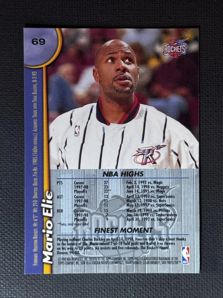 1998-99 Finest #69 Mario Elie Houston Rockets - Image 2 of 2