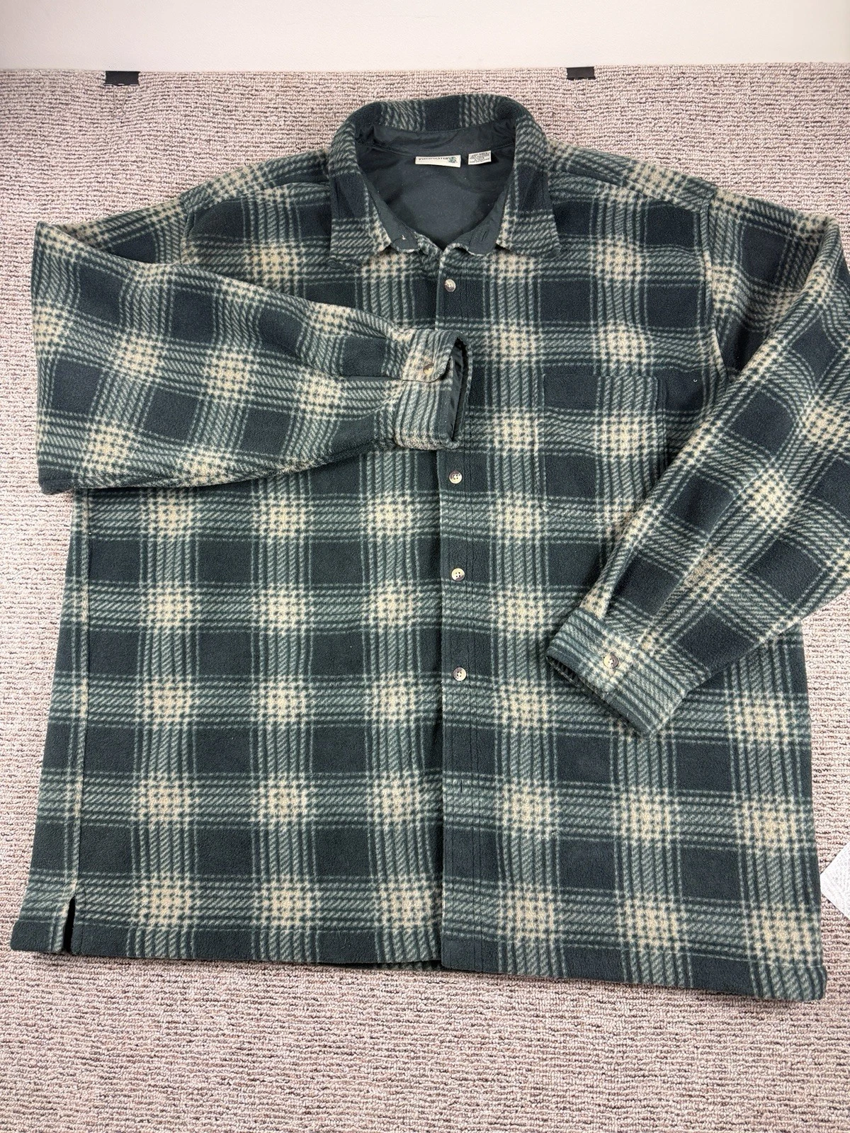 Fieldmaster Flannel Mens 2XL Tall Plaid Green Button Up Logger Tough Rugged