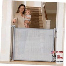 Retractable Safety Baby Gate or Mesh Dog Gate,Durable Portable 45" Wide Gray