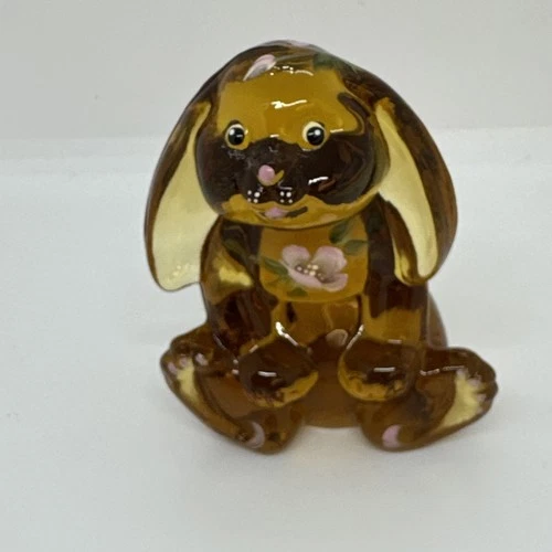 Lenox Fenton Glass Figurine HP Autumn Gold Amber Little Lop Eared Golden Bunny"