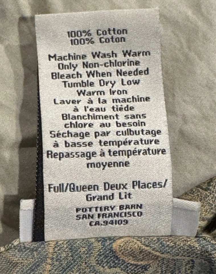 Funda nórdica completa POTTERY BARN Sabrine Queen para edredón cachemir algodón verde Foto 2 de 4