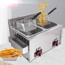 Commercial Gas Fryer, LPG Countertop Stainless Steel Dual Fryer - 10L*2 Large Ca