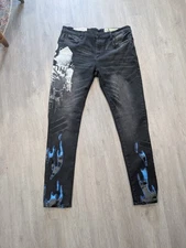 Buckle Industrial Indigo Skull Fire Black Men's Distressed Jeans 38x34