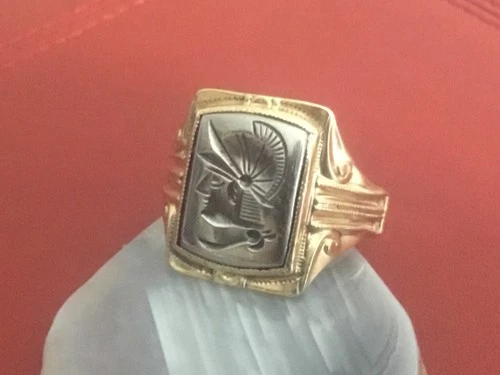 10k and vintage sterling silver roman intaglia mens ring size 101/2 8.8grams