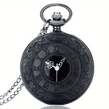 Vintage Black Roman Number Quartz Steampunk Pocket Watch Unisex Gift Men Women