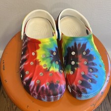 CROCS Classic Tie Dye Graphic Slip On Clogs Shoes Rainbow Size M6 W8