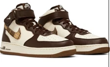 Nike Air Force 1 Mid Brown Plaid 2022 Boys Sz 3.5 Sneakers Basketball DV0792-100