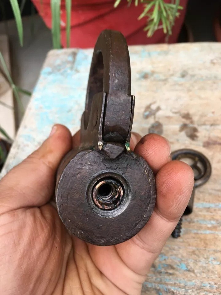 Antique Primitive Indian Hand Forged & Figured Iron Made Rare Design Lock & Key