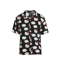 Sanrio Hello Kitty Short Sleeve Button Up Men’s Black White Shirt Size XL 46-48