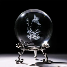 HDCRYSTALGIFTS 3D Hummingbird Crystal Ball Paperweight 60Mm(2.3Inch) Laser