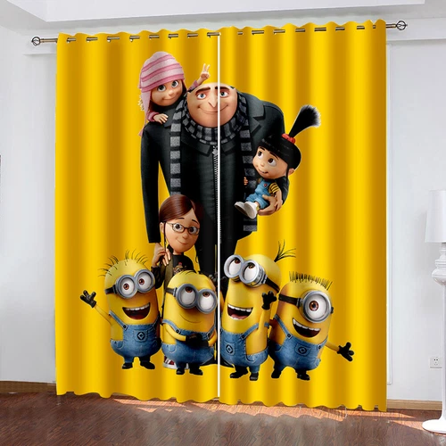 3D Minions Cortinas Niños Oscurecimiento Cortina Cortinas Opacas con Ojales Nuevo - Imagen 4 de 19