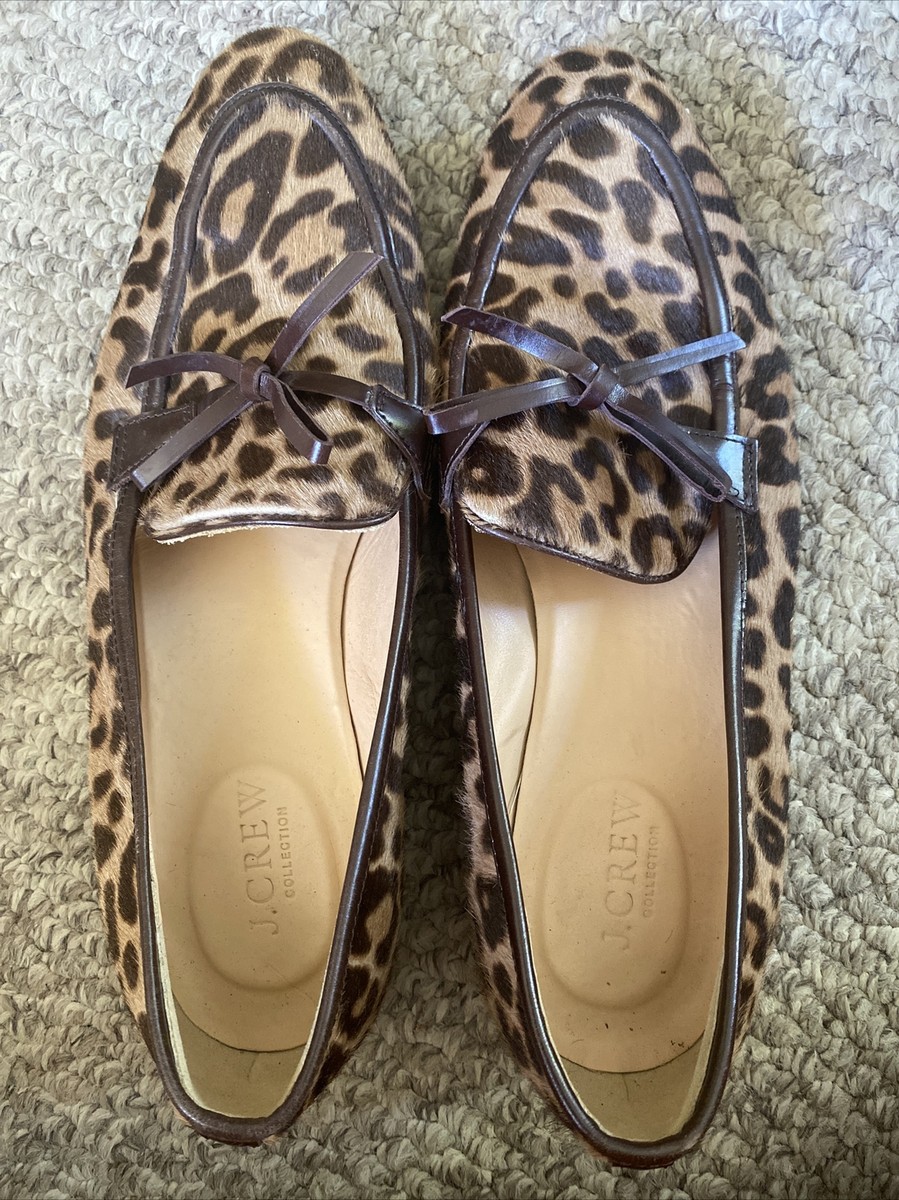 J. Crew Collection Academy Penny Loafers Leopard Calf Hair 
