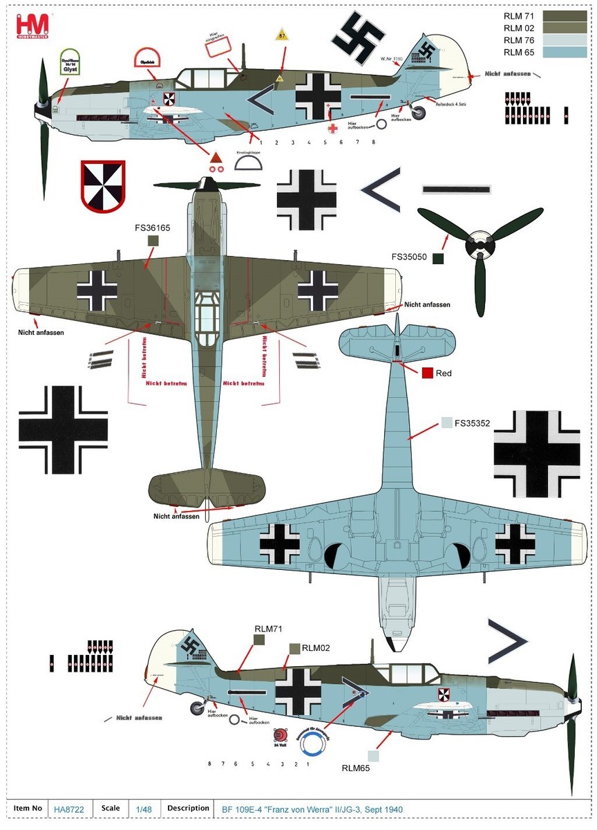 HMホビーマスターMesserschmitt Bf 109E-3 1:48 MESSERSCHMITT BF 109E-3 AIRCRAFT SPANISH CIVIL WAR 1943 1/48