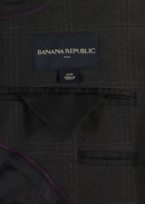 Banana Republic Sport Coat Men  s 40R Charcoal Gray Windowpane Plaid 3-Button