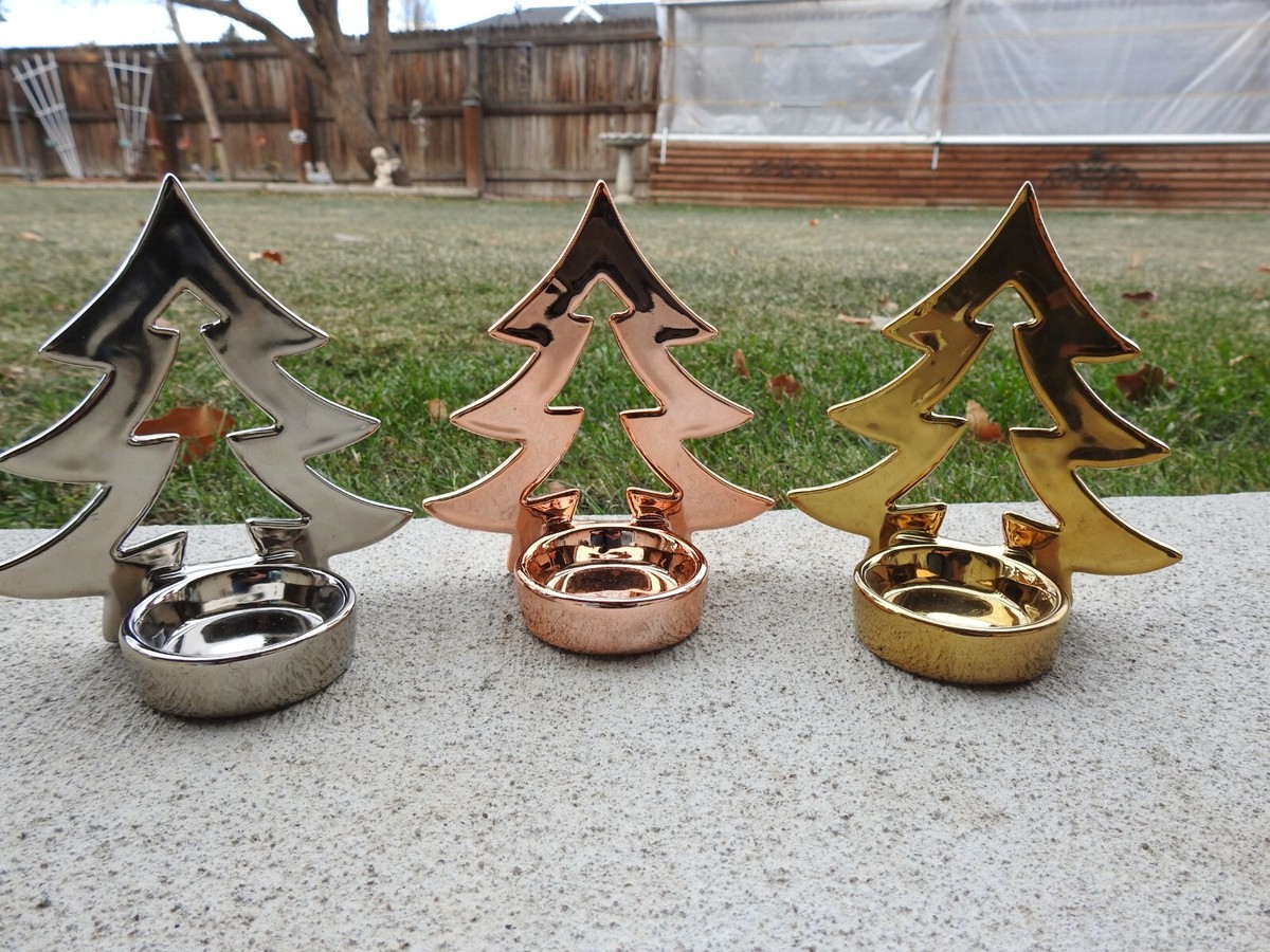 Set of Three PartyLite Christmas Tree TeaLight Candle Holder