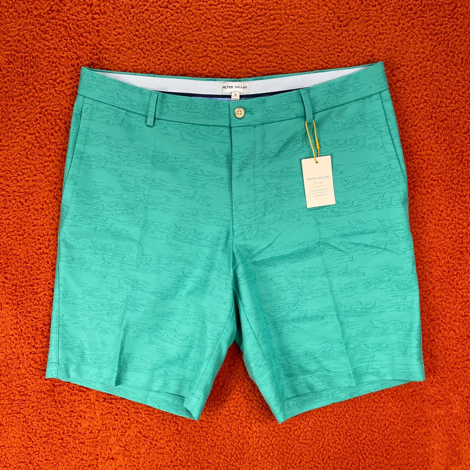 PETER MILLAR Mens Salem Sport Performance Fishing Golf Shorts Green SIZE 35
