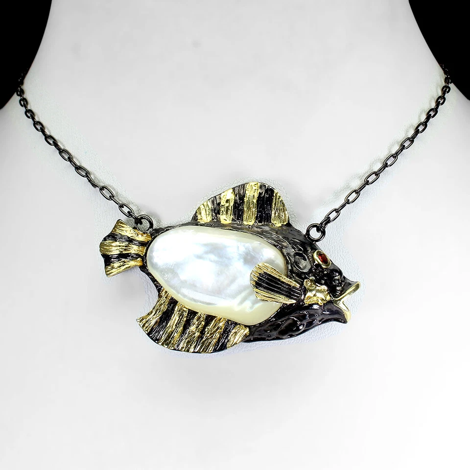 925 Argento Sterling Collana Madreperla 32x19mm Granato Gemma Gioielli 22 - Immagine 4 di 4