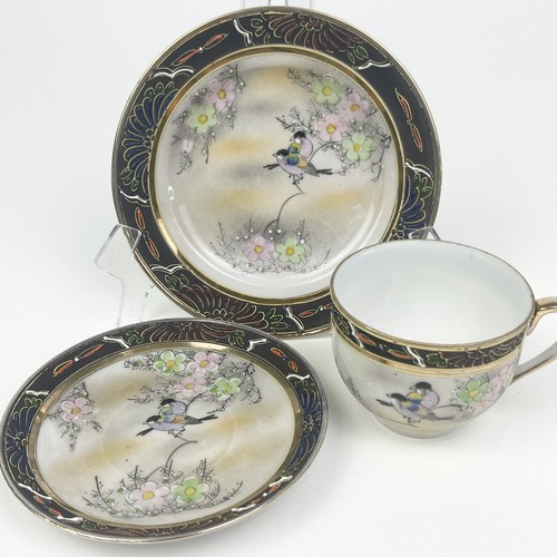 Kutani Bunpo Japan handbemalt Fine Bone China Teeservice Gold vergoldet 3 tlg. Set - Bild 12 von 15