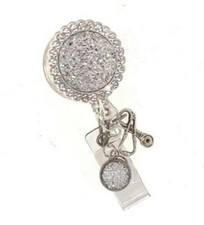 Sparkly Nursing ID Badge w Retractable Reel  Belt Clip- Silver Druzy  RN Charm