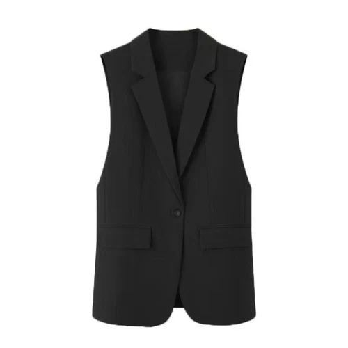 Damen Midi Blazer Weste Weste Tank Tops Mantel Jacke Cardigan Slim Fit - Bild 12 von 15
