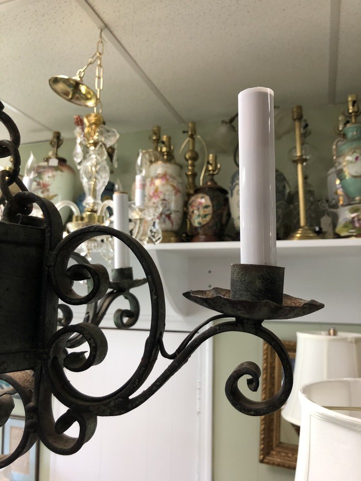 Large Wrought Iron 6 Light Antique Chandelier eBay