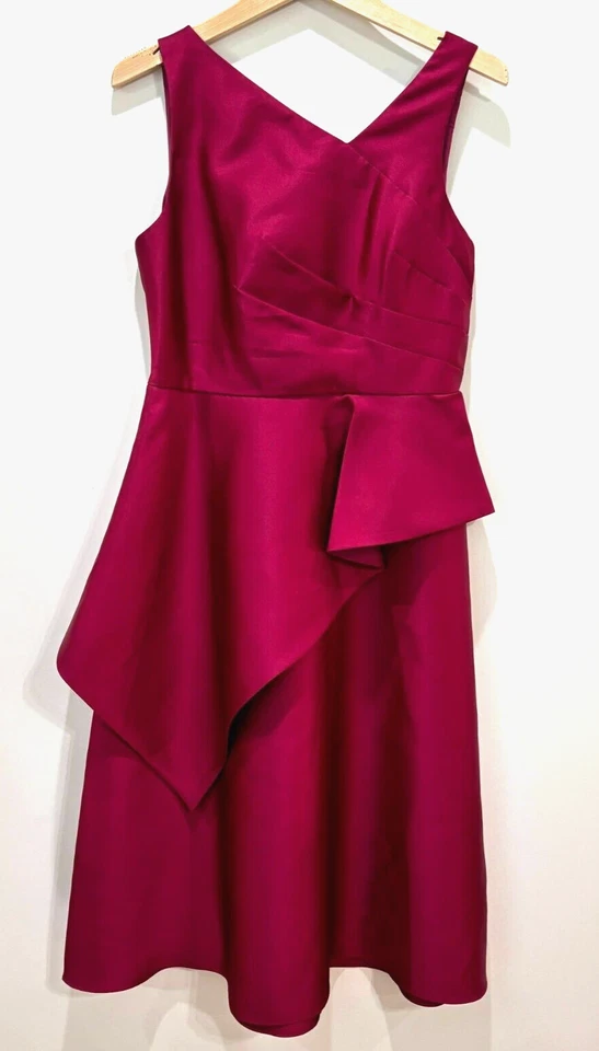 Vestido Adrianna Papell Mikado Midi Satinado 8 Rojo Peplum Magenta Cócteles Formal Foto 2 de 4