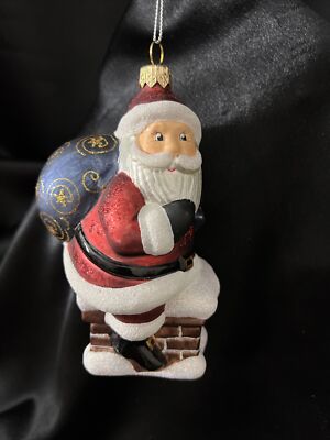Vintage Santa Claus W/ Chimney Blown Glass Christmas Ornament Blue ...